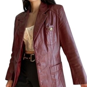 Vintage Etienne Aigner Leather Jacket Womens 6 Oxblood Lined Equestrian Blazer